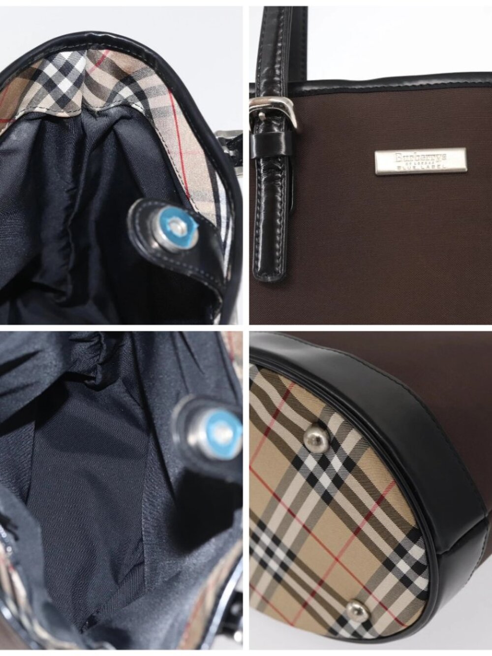 Burberrys Blue Label Tote Bag Nylon Brown Silver Auth - Picture 14 of 15